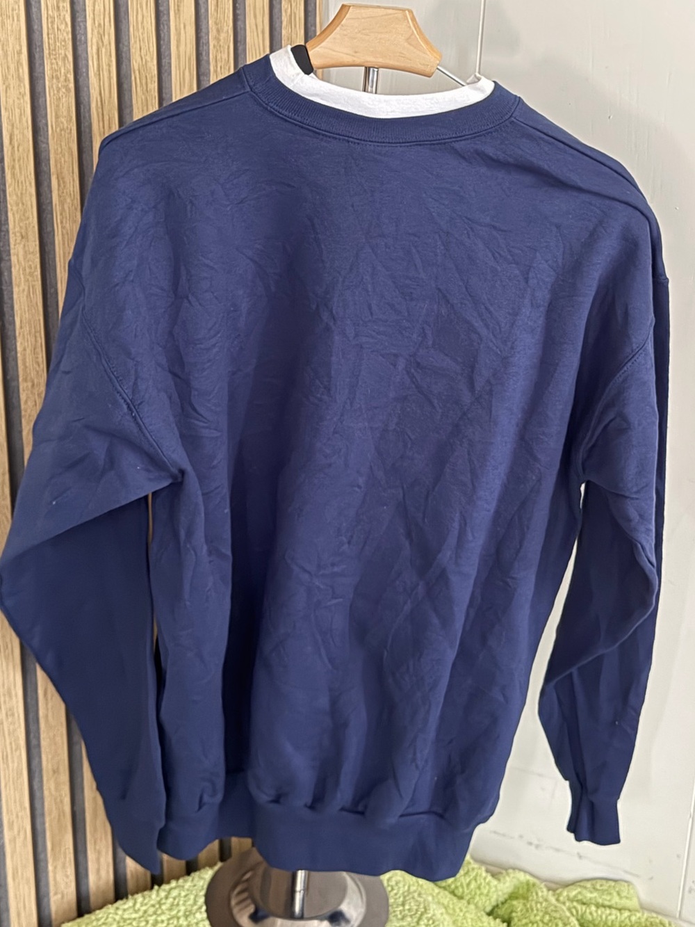 Embroidered Navy Crewneck Sweatshirt with Heart Accent - Women's - Picture 5 of 6
